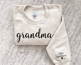 grandma sweatshirt with grandchildren's names, sweatshirt with names on wrist, custom sweatshirt for grandma, grandchildren on wrist