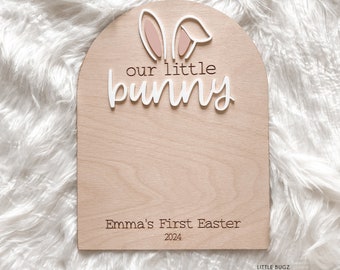 Letrero de Pascua con forma de conejito, primer letrero de Pascua para bebé, recuerdo de huella de bebé, recuerdo de Pascua para bebé, letrero de Pascua personalizado para bebé