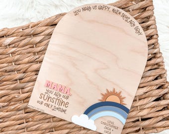Cartello "Mamma, sei il nostro raggio di sole", Cartello con impronta di mano per la mamma, Regalo per la festa della mamma dai bambini, Regalo personalizzato per la mamma, Arte con impronte di mani dei bambini