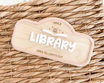 Cartello in legno personalizzato per la biblioteca dei bambini / Cartello personalizzato per l'angolo lettura / Decorazione per la stanza dei giochi