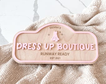 Personalized Dress Up Boutique Sign | Pretend Play Clothing Store Decor | Custom Name Kids Room Sign