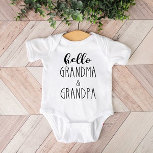 Hello Grandma and Grandpa Baby Onesie®, Grandparent pregnancy  Announcement Onesie®, promoted to grandparents baby onesie®