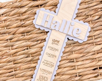 Croce dell'affermazione, personalizzata, regalo per il battesimo, dedica, cresima, ricordo per neonati, decorazione religiosa, croce della confermazione