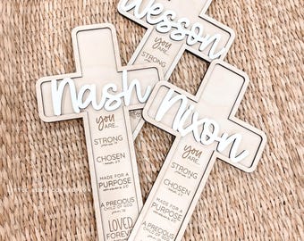 Affirmation Cross, Personalized, Baptism Gift, Dedication, Christening, Baby Keepsake, Religious Decor