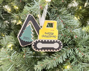 Adorno navideño de excavadora, adorno de camión de construcción para niños