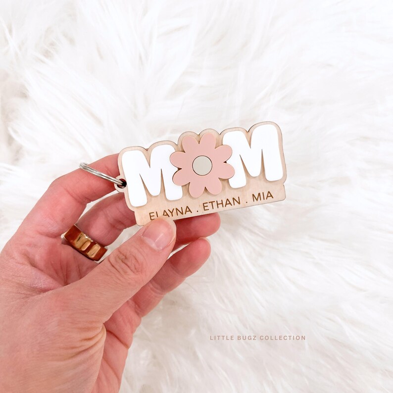 Key Rings For Mom Personalized Mom Keychain With Engraved Kids Names | Layered Acrylic ...