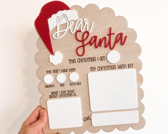 Letrero "Querido Papá Noel" / Tablero de lista de deseos navideños personalizado con borrado en seco para niños