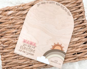 Cartello "Mamma, sei il nostro raggio di sole", Cartello con impronta di mano per la mamma, Regalo per la festa della mamma dai bambini, Regalo personalizzato per la mamma, Arte con impronte di mani dei bambini