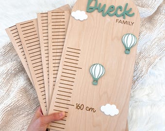 Tabla de crecimiento, medidor de altura personalizado, decoración de guardería con globos aerostáticos, regla de crecimiento con nombre personalizado, decoración para la habitación del bebé