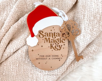 Llave mágica de Papá Noel, Llave de Papá Noel para chimeneas sin salida, Tradición de Nochebuena, Llave mágica de Papá Noel de madera, Adorno de llave navideña, Llave de Papá Noel para niños