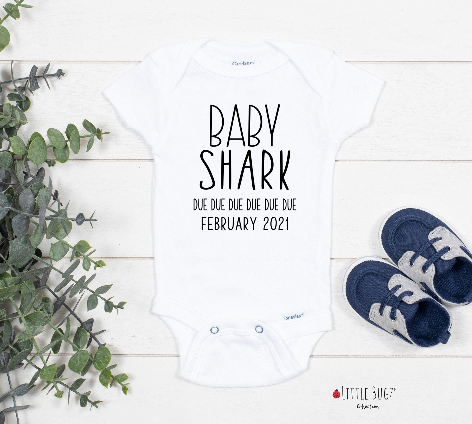 Baby Shark Family Doo Doo Doo Doo Design on a Baby Gerber Onesie 