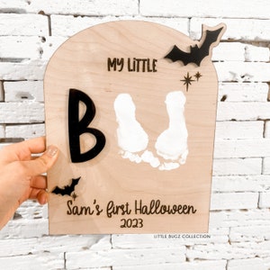 My little boo first halloween baby footprint sign, first halloween keepsake, custom first halloween, my little boo baby sign
