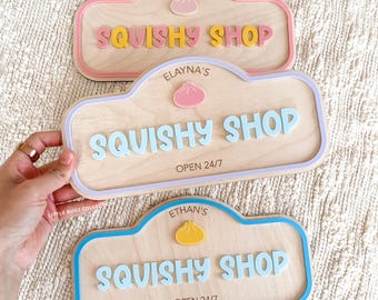 Personalized Squishy Store Sign | Squishy Shop sign |  Kids Playroom Decor | Sensory Toy Store Sign | Wooden Shelf Sign