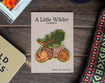 Acorn & Oak Leaf Iron On Patch | Woodland Embroidered Patch | Cottagecore Nature Patch | Autumn Oak Acorn Jacket Patch