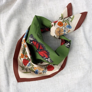 Butterfly Floral Cotton Bandana | Wildflower Cottagecore Scarf | Nature Inspired Head Scarf | Boho Hair Bandana
