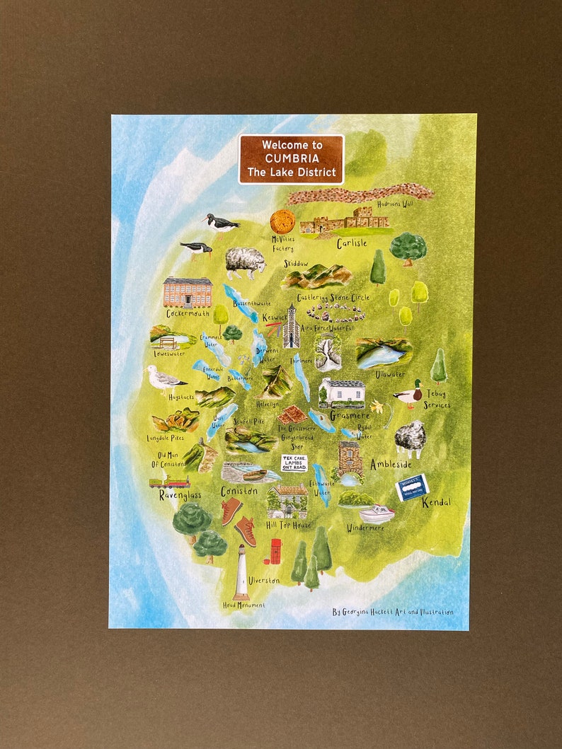 Cumbria Map Print, the Lake District Print, A4 Print, Wainwrights