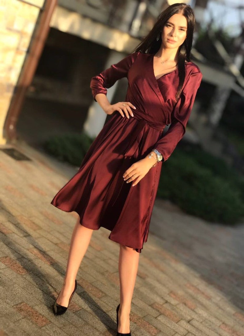 #060 Navy Blue Silk Short Dress Boho Gown Engagement Dress Wedding Guest Dress Airy Dress Silk Wrap Dress Summer Bridesmaid Dress
