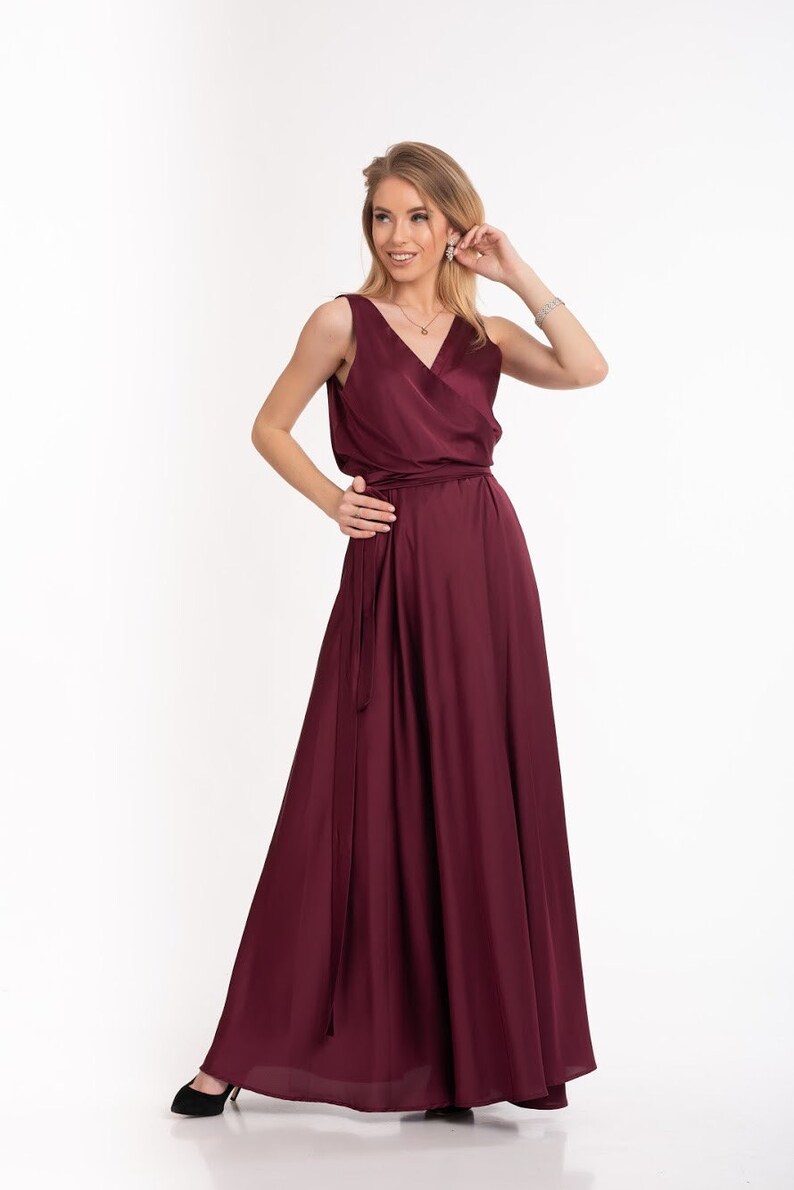 burgundy silk wrap dress