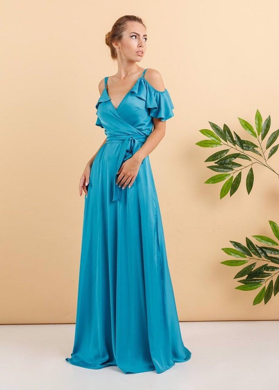Turquoise Bohemian Dress Boho Wedding Dress Boho Gown 80s Etsy