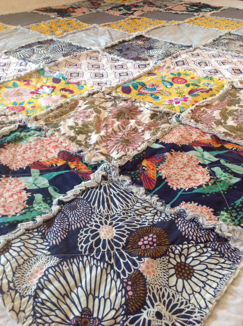 Bohemian Rag Quilt Rag Quilt snuggle blanket BohemianBlanket All Cotton Quilt Throw Size Rag Quilt Yellow Rag Quilt Gray Rag Quilt