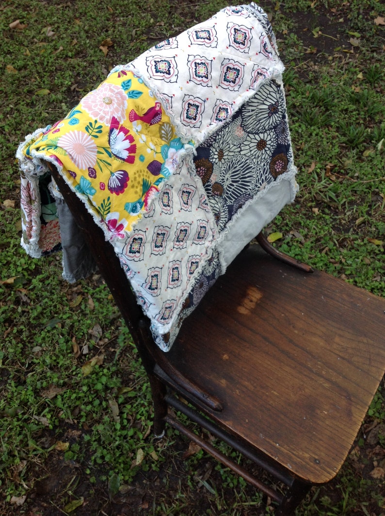 Bohemian Rag Quilt Rag Quilt snuggle blanket BohemianBlanket All Cotton Quilt Throw Size Rag Quilt Yellow Rag Quilt Gray Rag Quilt