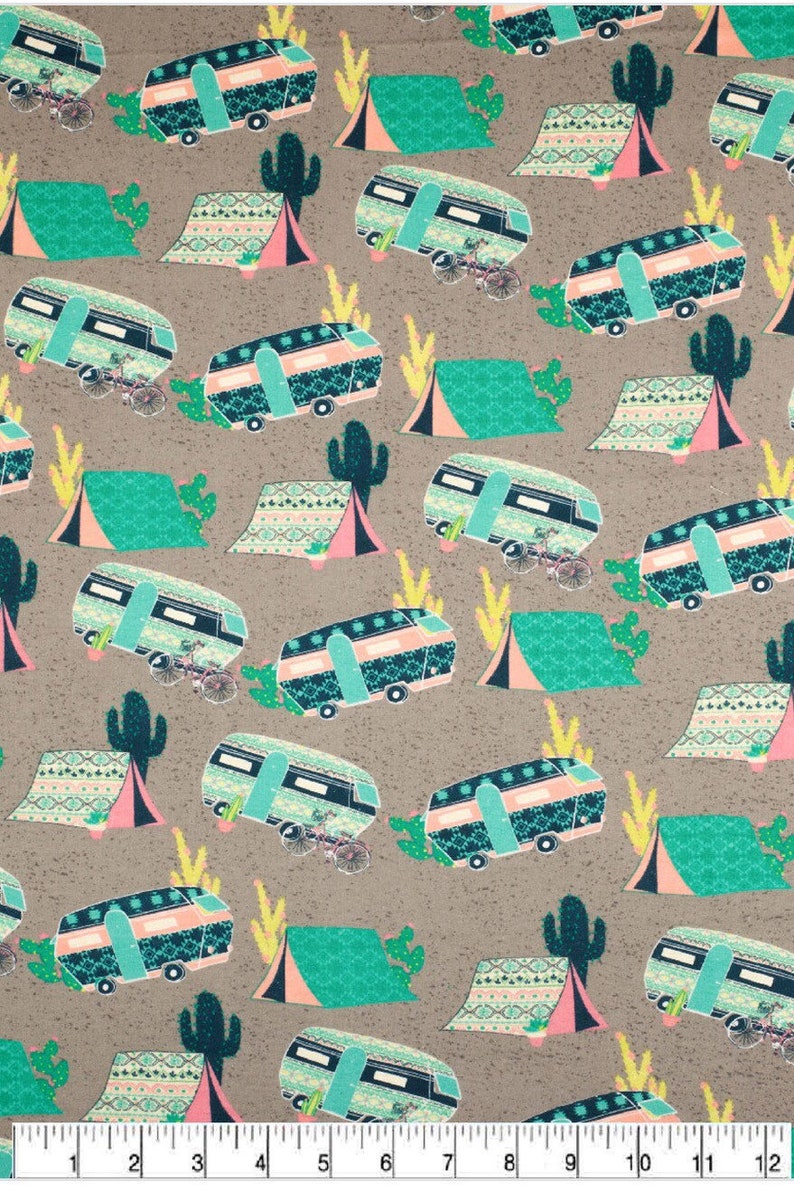Camper Flannel by the yard Retro Camper Cotton Flannel by the half yard
