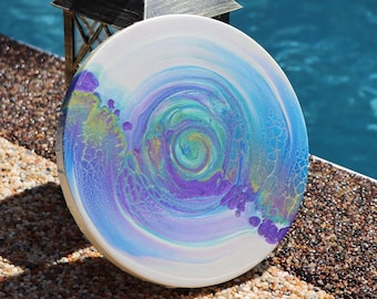 Spin Swipe Acrylic Pour Painting on a 10 inch Round Canvas