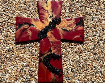 Gorgeous Hand Painted Cross with Glass pieces