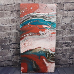 Stunning Abstract Art Original Acrylic Pour Painting on a 12x24 canvas