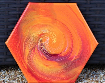 Bright and Fun! Original Fluid Art/ Acrylic Pour Painitng on a Hexagon Canvas