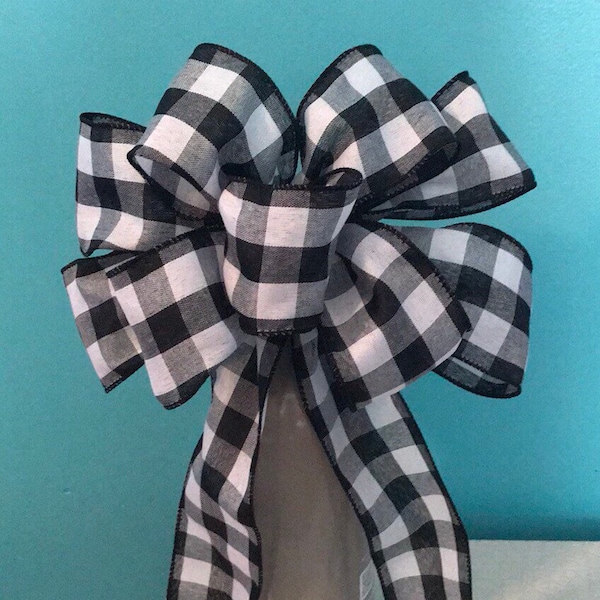 Black and White Plaid Bow