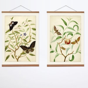 Vintage Botanical Prints, Set of 2 Wooden Hangers and Canvas Prints, Canvas Wall Art Wooden Hanger for Your Lounge, Bedroom Interior Ideas