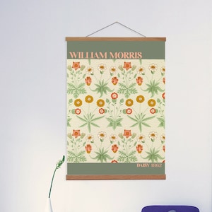 William Morris Canvas Hanging and Wooden Hanger Art Frame, Flowers Canvas Hanging Wall Art for Your Lounge, Textile Arts & Crafts Print