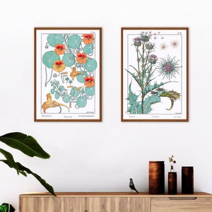 Set of 2 Wall Art Prints, Set of 2 Vintage Art Deco Botanical Prints, Bohemian Lounge Prints, Botanical Decor, Pair of Botanical Prints