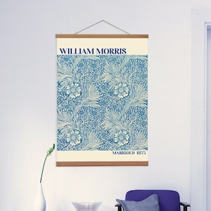 William Morris Canvas Hanging and Wooden Hanger Art Frame, Flowers Canvas Hanging Wall Art for Your Lounge, Textile Arts & Crafts Print