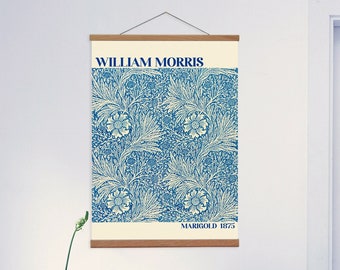 William Morris Canvas Hanging and Wooden Hanger Art Frame, Flowers Canvas Hanging Wall Art for Your Lounge, Textile Arts & Crafts Print