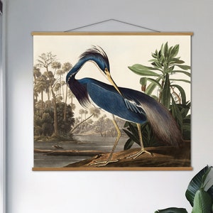 Vintage Heron Canvas Wall Art and Wooden Magnetic Hanger, Lounge Decor For Your Home, Vintage Wall Art for Your Lounge, Decadent Wall Art