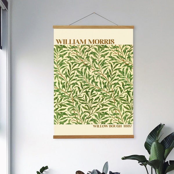 William Morris Canvas Hanging and Wooden Hanger Art Frame, Flowers Canvas Hanging Wall Art for Your Lounge, Textile Arts & Crafts Print