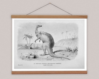 Vintage Scelidosaurus Dinosaur Print with Oak Wooden Hanger