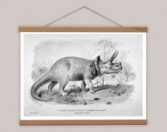 Vintage Stegosaurus Canvas Print with Wooden Poster Frame