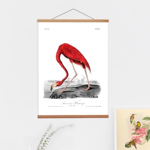 Wooden Poster Hanger and Canvas Print, Flamingo Canvas Wall Art and Wooden Magnetic Hanger, Vintage Wall Art for Your Kitchen, Lounge Decor