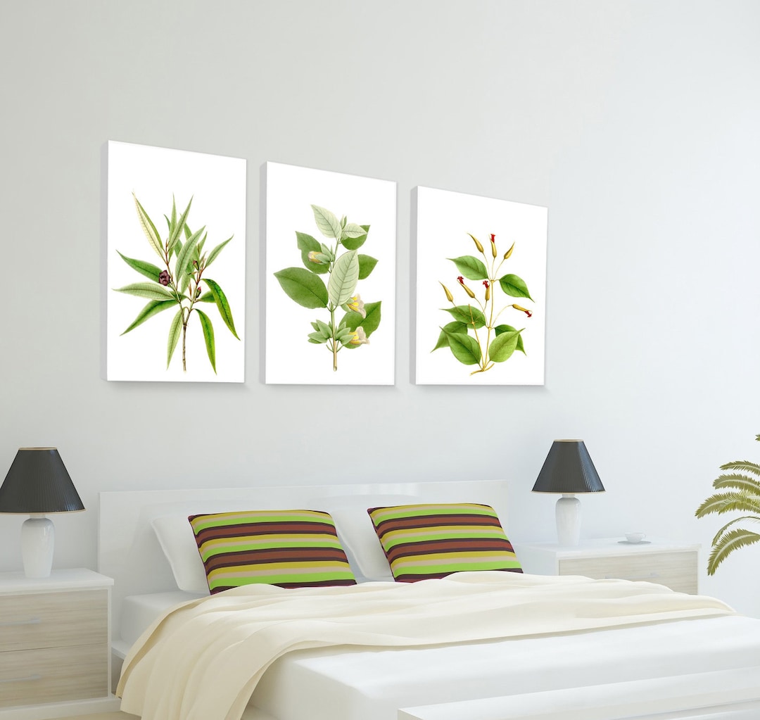 Bedroom Wall Art, Set of 3 Botanical Prints, Set of 3 Canvas Prints for ...