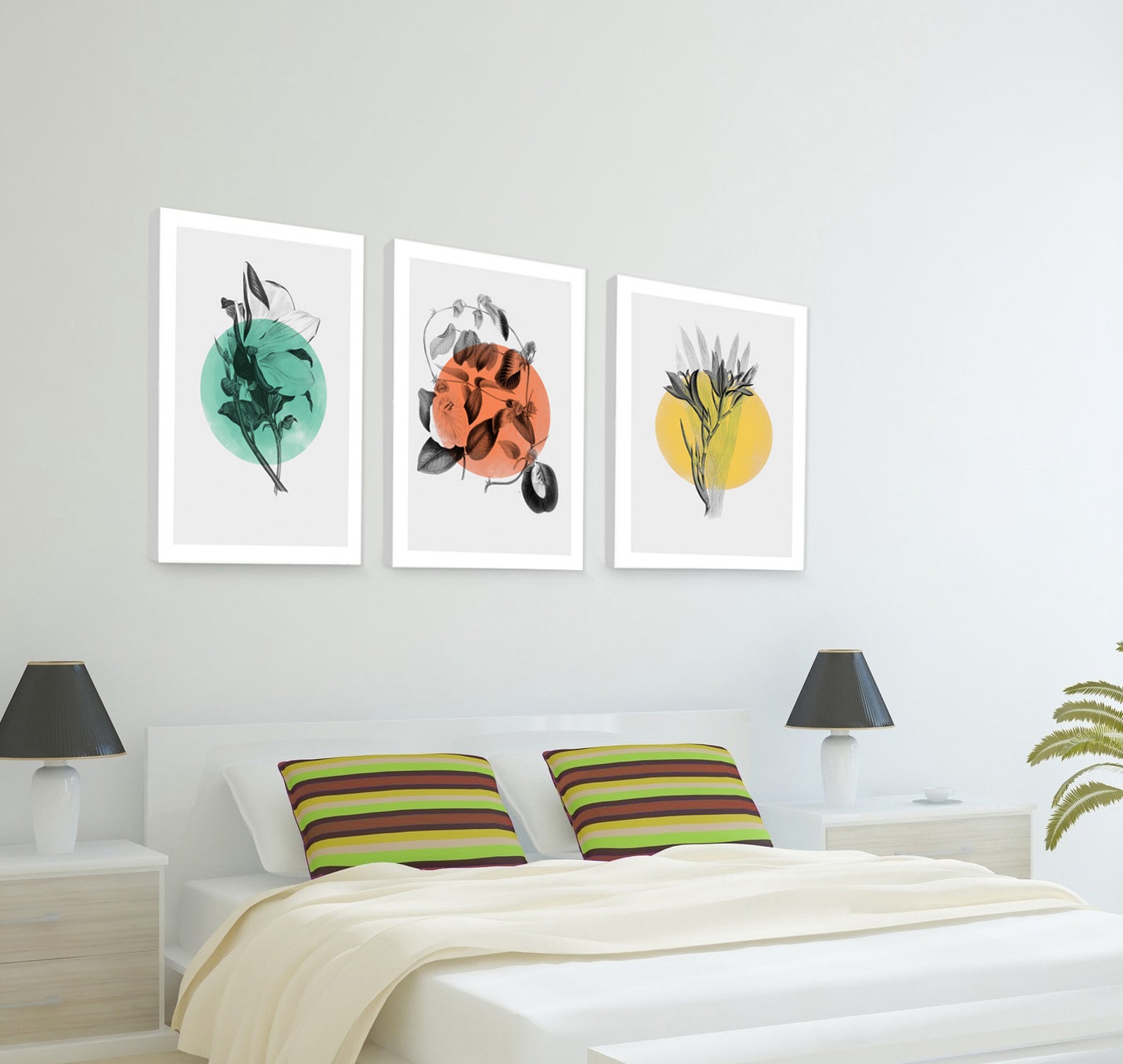 Bedroom Wall Art Set of 3 Botanical Prints Set of 3 Canvas - Etsy UK