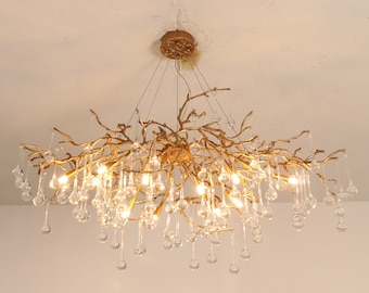 Glass Branch Chandelier: Brass Tree Pendant Light