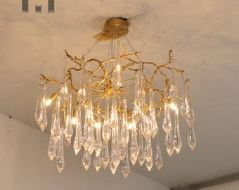 Brass Branch Chandelier: Modern Farmhouse Glass Lighting