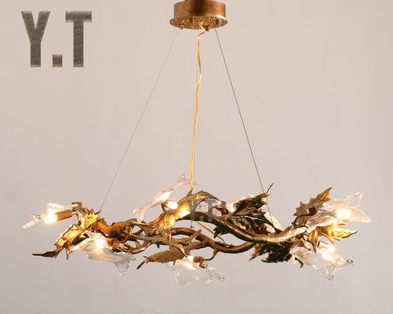 Resin Branch Chandelier Brass Pendant Light Tree Chandelier Light