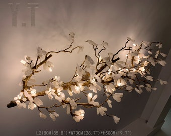 Glass Branch Chandelier: Brass Pendant Tree Ceiling Light