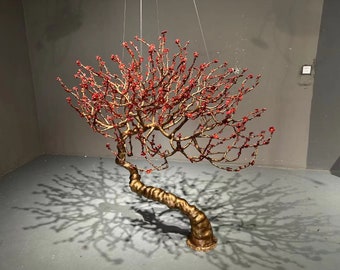 Brass floor lamp，Brass cherry blossom tree, craft decoration, luxury art, exquisite handmade, living room background wall, villa decoration