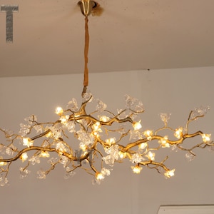 Branchs Brass Chandelier Lighting|Kitchen Island Light|Luxury Bar Restaurant Chandelier|Villa Living Room Chandelier|Handmade Art Glass