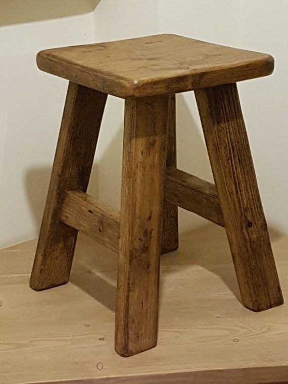 Wooden Stool bench side Table Rustic Stool Oak Wax Finish Milking